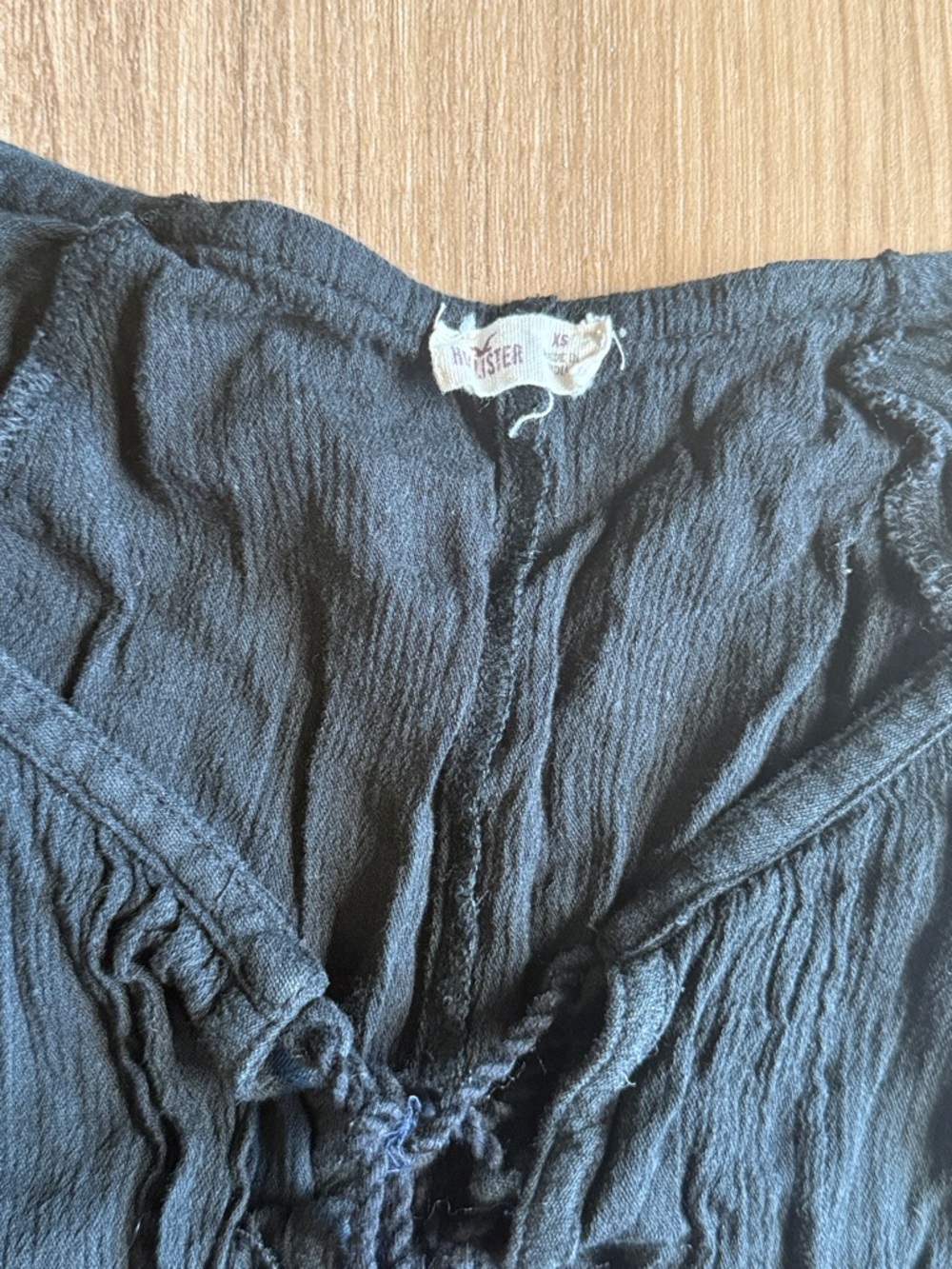 Hollister Black Lace-Trim V-Neck Long Sleeve Top whimsygoth - Picture 3 of 6